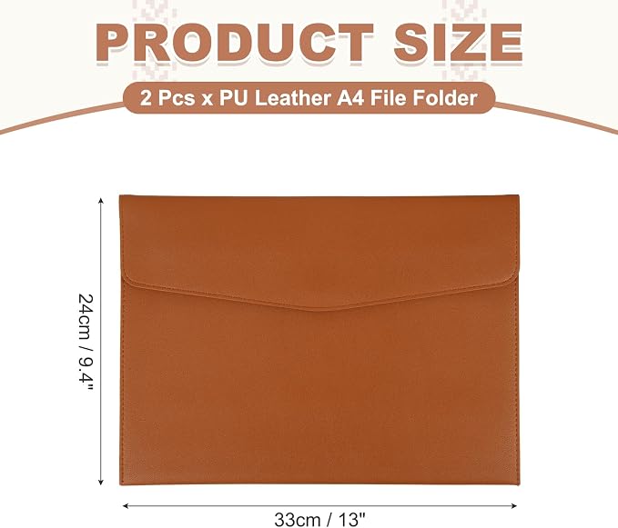 PATIKIL 2Pcs PU Leather A4 File Folder, Document Holder Envelope Waterproof Napa Texture Filing Organizer Portfolio Folder Case with Magnetic Snap Closure for Home Office, Brown