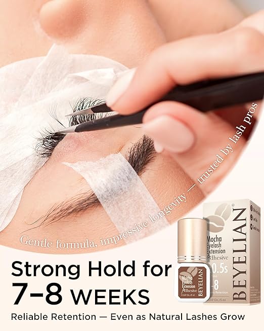 BEYELIAN Brown Eyelash Extension Glue 0.17fl.oz/5ml / 0.5 Sec Drying Time/Retention – 7-8 Weeks/Brown Adhesive/Professional Hypoallergenic Formaldehyde-Free Lash Extension Glue Supplies