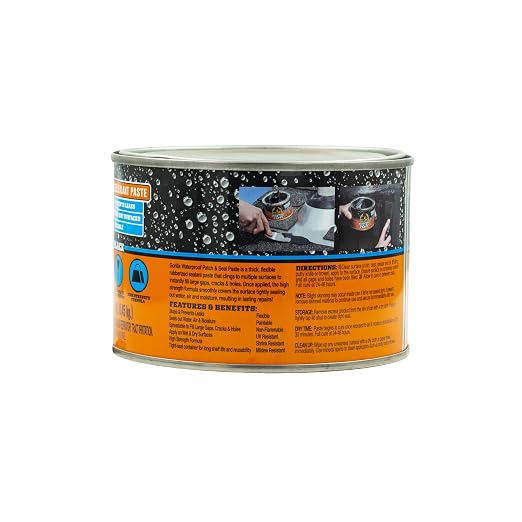 Gorilla Waterproof Patch & Seal Rubberized Sealant Paste, Black, 1lb Can (Pack of 1)