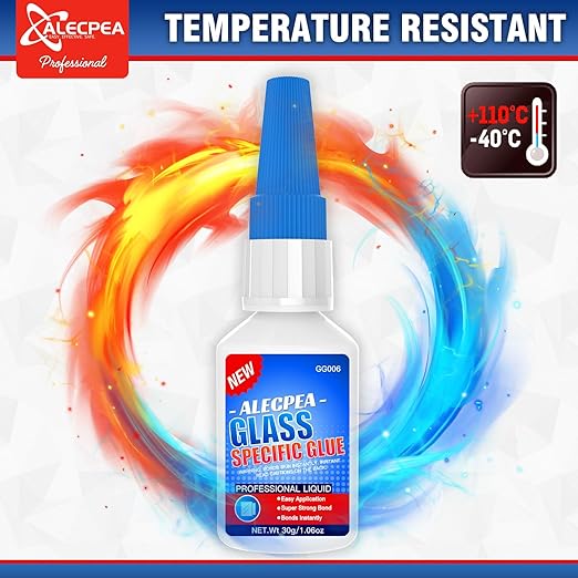ALECPEA 30g Glass Glue - Crystal Clear Invisible Adhesive for Glass Repair, Jewelry & Art - Waterproof & Heat-Resistant Bond for Mirrors, Crystals & Glassware - Quick 15s Set with 3 Precision Tips