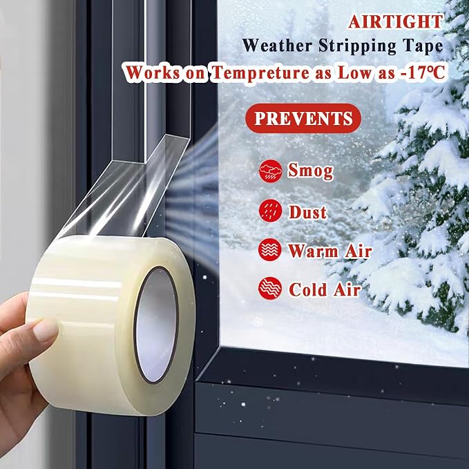 Dstorelhp Clear Window Sealing Tape, 2'' X 262FT, Window AC Insulation Tape | Energy Efficient, Waterproof, Window Air Conditioner Sealing Tape, Blocker for Cold Heat Air, No Residue