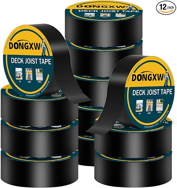 Dongxw 12 Packs Deck Joist Tape, 2" x 50' Waterproof Butyl Joist Tape for Decking 2inch, Flashing Tape Self-Adhesive Joist Tapes for Decks Beams Extend Wood Deck Life