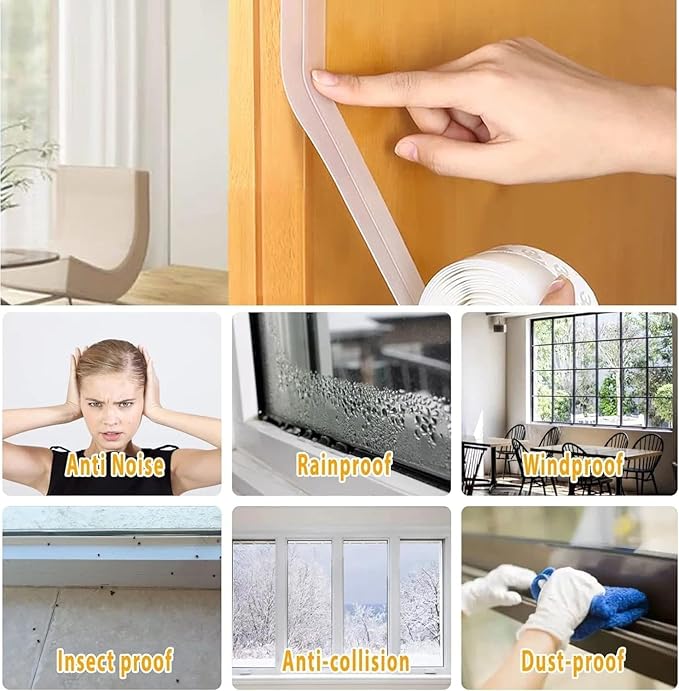 28.9 Ft Weather Stripping Door Seal Strip Tape,Silicone Draft Stopper,Self Adhesive Shower Door Bottom Seal, Insulation Strip for Frame Windows and Glass Gaps (Transparent, 35mm)