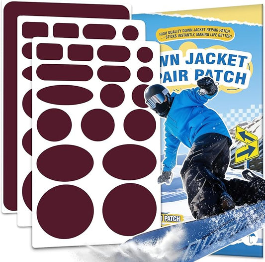 35Pcs Down Jacket Repair Patch Kit Pre-Cut Nylon Patches for Clothes Self-Adhesive Fabric Tape Waterproof Lightweight Outdoor Gear Tenacious Repair Tape for Puffer Jacket Coat Tent Backpack(Burgundy)