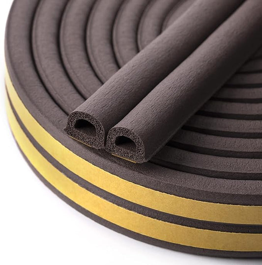 CloudBuyer Door & Window Weather Stripping, Soundproof Insulation Seal Strip with Self-Adhesive Rubber Collision Protection, 16.5 Ft (Brown)