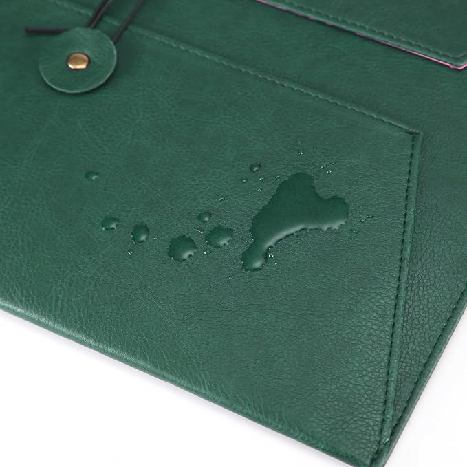Leather File Folder for Documents,Important Document Folder with String Tie,Laptop Sleeve Notebook Case,Leather File Organizer,A4 Envelopes Filing Folder (Horizontal, Green)