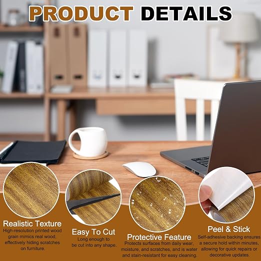 uxcell Wood Grain Repair Tape, 3.1" x 15ft Self Adhesive Wood Grain Colored Duct Tape Waterproof Repair Patch for Furniture Floor Scratch Fix, Baseboards, DIY Decor, Brown Oak