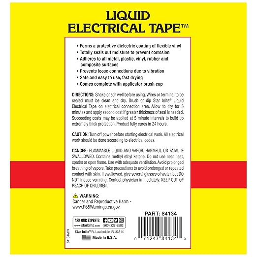 STAR BRITE Liquid Electrical Tape - Superior Adhesion and Flexible Protection for Frayed Cables, Terminals, and Electric Splices