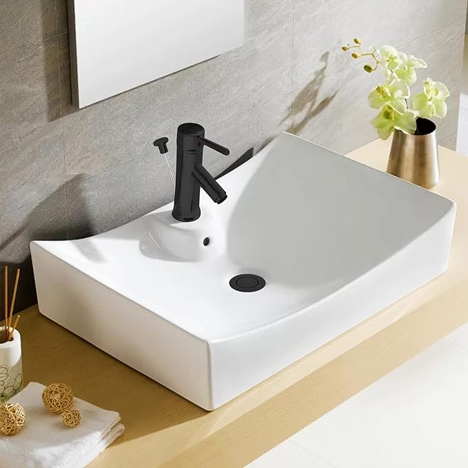 Hibbent 2 Pack Universal Bathroom Sink Drain with Overflow, Push and Seal Pop Up Drain Stopper with Lift Rod, Compatible with Moen, American Standard Bathroom Lavatory Vanity Vessel, Matte Black