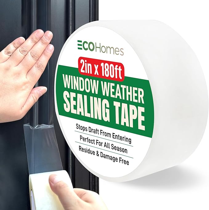 ECOHomes Window Weather Sealing Tape | Winter Weather Stripping Tape to Block Cold Drafts Through Window Gaps and AC Units, Insulation Seal and Draft Blocker for Home (2 Inch by 180 FT, Clear)