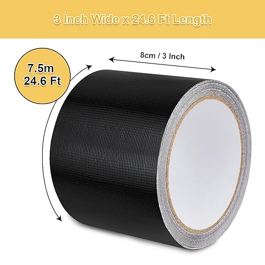 RV Awning Repair Tape Heavy Duty Waterproof Tent Repair Tape for Tarp,Parasol, Canopy, Car and Boat Covers, Underbelly Repair Patch Kit Outdoor UV proof Fabric Repair Patch Black (3 in x24.6ft)