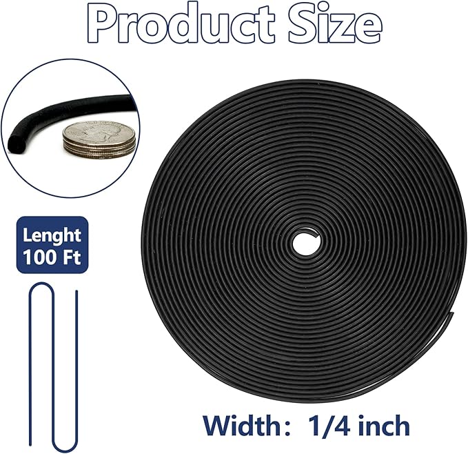 100FT Backer Rod 1/4 inch, Black Rubber Caulk Saver, Concrete Expansion Joint Filler, Weather Strip Seal for Gaps and Joints