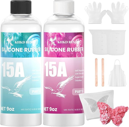Silicone Mold Making Kit, 15A Liquid Silicone Rubber 18OZ Translucent Clear Mold Making Silicone Mixing Ratio 1:1 – Bubble-Free, Easy Demold for Resin Molds, 3D Molds, 4H Fast Cure