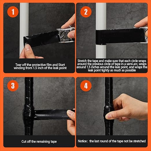 Amylove 6 Roll Waterproof Self Fusing Silicone Tape 1 Inch x 10 ft Black Leakproof Seal Hose Pipe Repair Tape for Water Emergency Pipeline Plumbing Repair Cable Winding Insulating