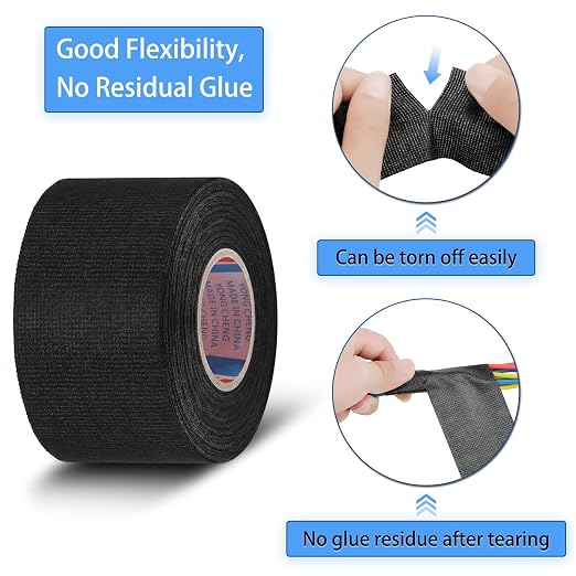 Outus Wire Harness Cloth Electrical Tape Wire Loom Harness Automotive Heat Proof Cloth Tape for Automotive Electrical Wrap Protection Insulation Cable Fixed(8 Roll,2 Inch X 49.2 ft)