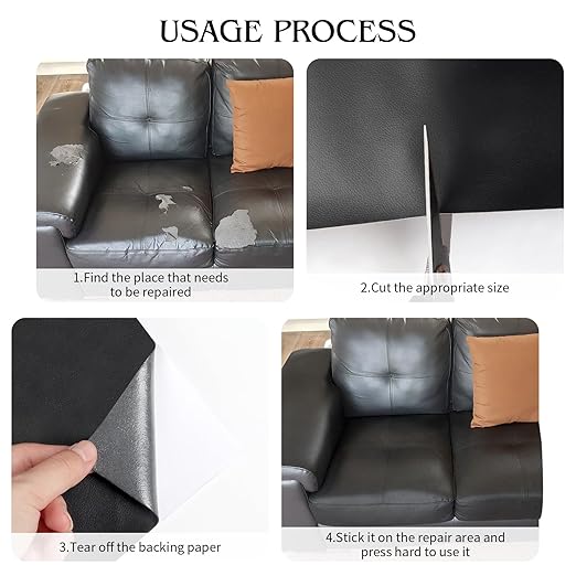 BSZHTECH Leather Repair Tape Self-Adhesive Leather Repair Patch for Couch Furniture Sofas Car Seats Advanced PU Vinyl Leather Repair Kit (Black, 35.4X79 inch)
