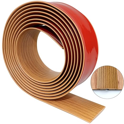 Floor Transition Strip 2" Self Adhesive Flat Vinyl Flooring Transitions Strip with Strong Backing Wood Grain (5cm, 10FT, Brown Wood Grain)