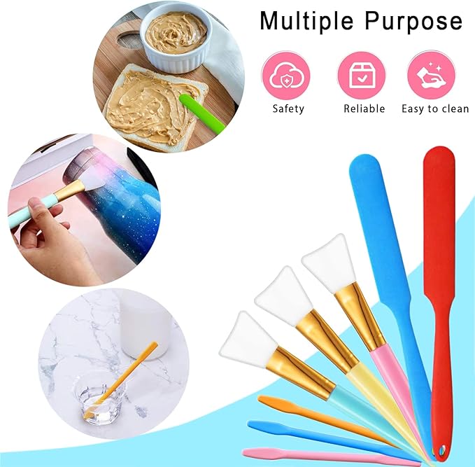 Silicone Stir Sticks Kit 16Pcs, Silicone Epoxy Brush, Silicone Stirring Tool, Mixing Spoon, Silicone Scraper DIY Crafts Tool for Resin Epoxy Liquid Paint