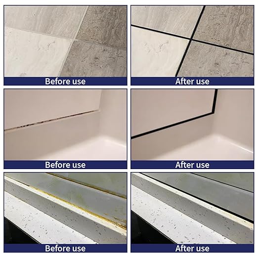 Grout Pen Black | Waterproof Tile Grout Marker Repair Kit for Kitchen & Bathroom | Touch Up Paint | Black Grout Colorant - Fast Drying, Covers Stained Grout Lines on Floor, Shower Tiles(2Pcs)