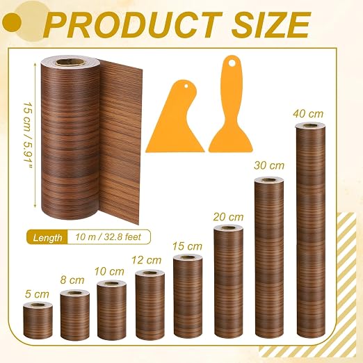 PATIKIL Wood Grain Repair Tape, 6" x 33' Self Adhesive Realistic Wood Tape with Scraper Durable Repair Patch for Furniture Floor Window Door Table DIY Home Decor, Teak