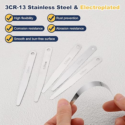 HARFINGTON 3pcs Metric Thickness Feeler Gauge 0.75mm Single Blade Oval Feeler Gauge 3CR-13 Stainless Steel Gap Measuring Tool for Repair Valve Guitar Spark Plug