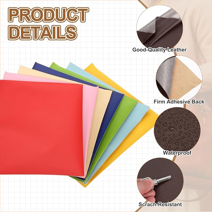 MECCANIXITY 5 Pcs Leather Repair Patch 10"x12" Self-Adhesive Leather Vinyl Repair Tape Kit for Furniture Couches Sofa Chair Car Boat Seats Jackets, Dark Brown