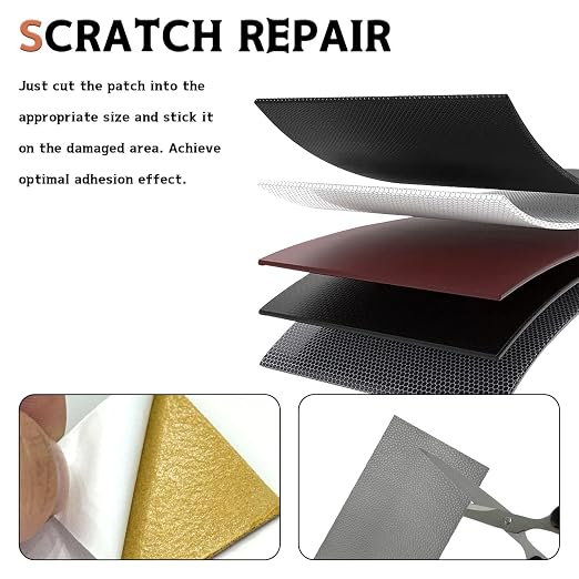 Grey Self-Adhesive Leather Repair Patch Tape Kit, 8 x 4 Inch Waterproof & Scratch-Resistant Leather Patches for Car Seat, Furniture, Couch, Sofa, Office Chair, Vinyl Repair Tape Kit