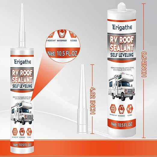 Self-Leveling RV Roof Sealant, Lap Caulking for Camper & Trailer, Heavy-Duty Flex, Waterproof, 15 Min Set Time for Repairs (2-10.5 fl oz White)