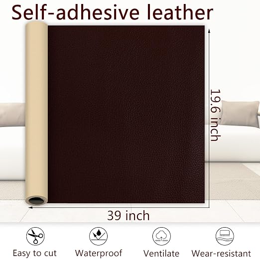 Dark Brown Leather Repair Patch, 39.3 x 19.6 Inch Self Adhesive Leather Repair Tape, Large Vinyl Leather Repair Kit for Furniture, Car Seats, Sofats, Couch, Office Chair