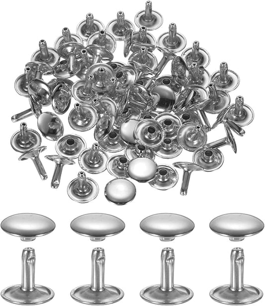 uxcell 120Set Leather Rivets, 12mm Double Cap Rivet Tubular Metal Studs Repairs Decoration Craft Accessories for Repair Decorate Leather Craft Belt Bag Shoes Purse Belts, Silver