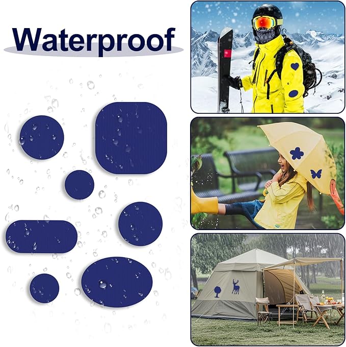 Self-Adhesive Nylon Patches Tent Repair Kit – Outdoor Gear Tenacious Repair Tape, Waterproof Fabric Patches for Clothes, Tent, Down Jacket, Backpack (45pcs, Blue