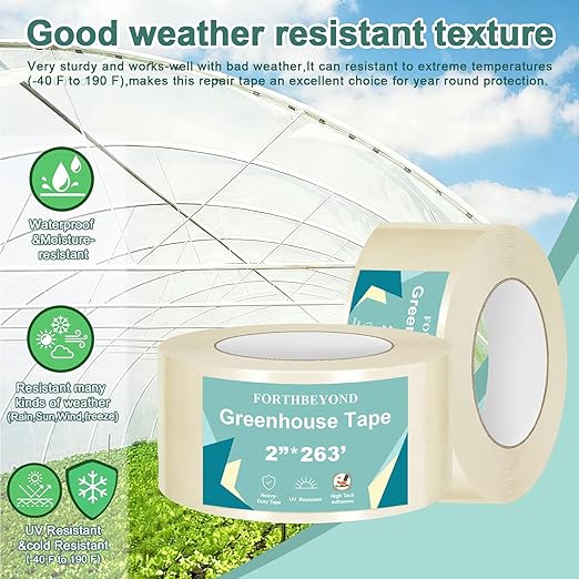 2Inch Heavy Duty Greenhouse Repair Tape 6.3Mil Thick 263Ft-UV & Waterproof PE Patch Tape for Small Holes,Thin Gaps,Mini Hoop House-Instantly Fix Cracks & Tears