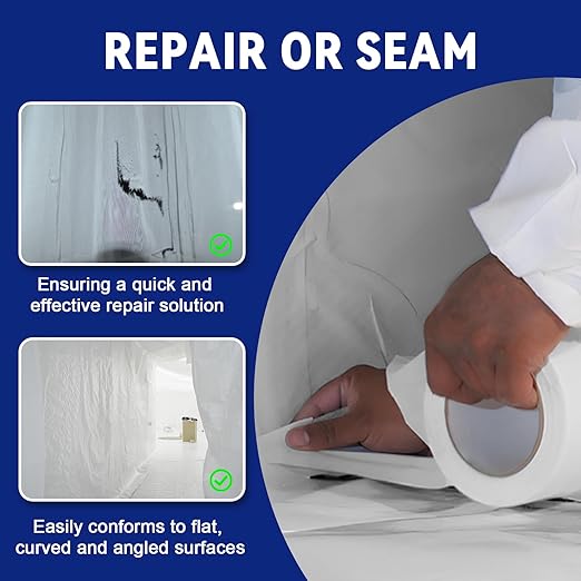 Bghdas 12 Roll, White Vapor Barrier Tape, 4" Wide x 180' Long, PE 9 mm Polyethylene Tape, for Stucco Waterproof Moisture Barriers Seal and Seam, for Crawlspaces, Insulation Repairs & Plastic Liners
