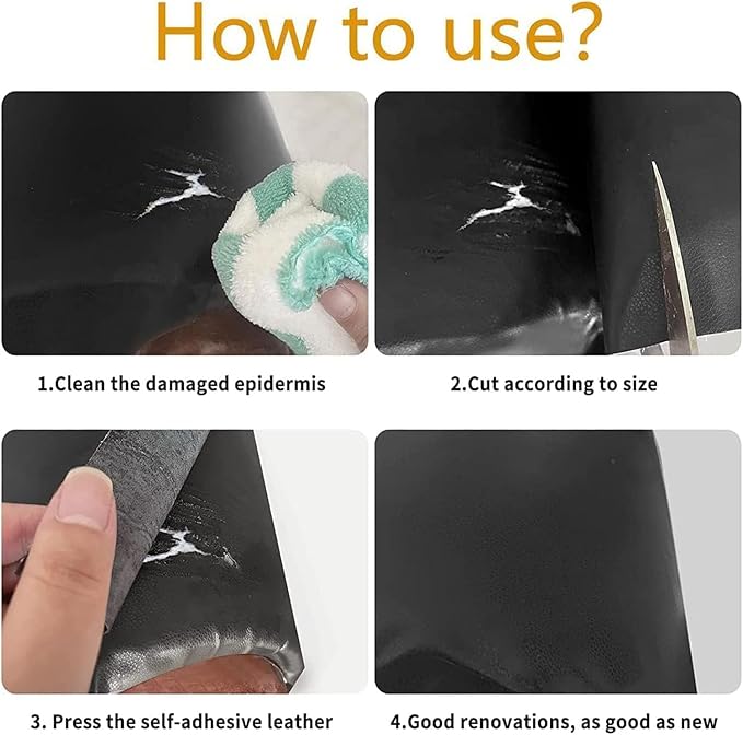 Leather Repair Patch, 24 x 54 Inch, Self Adhesive Leather Repair Tape, Large Vinyl Patch Kit, Vinyl Repair Tape, for Couches, Car Seats, Chairs, Furniture (Black)
