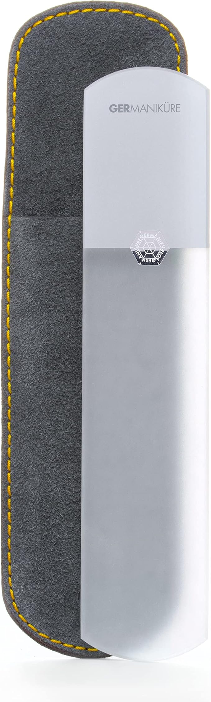 GERMANIKURE Pedicure Bar, Foot File, & Callous Remover - Grey Glass with Suede Sleeve Ethically Made in Czech Republic
