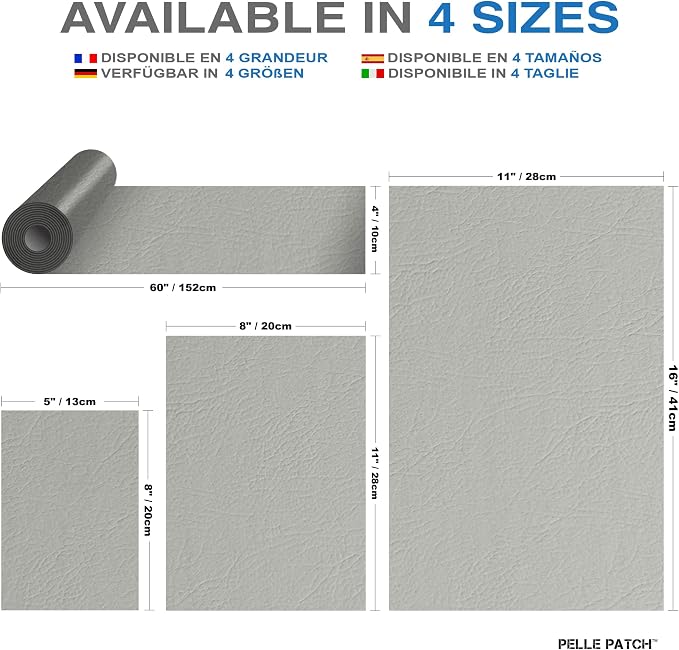 Self-Adhesive Leather Refinisher Cuttable Sofa Repair - 25 Colors Available - Original 5x8 - Light Grey