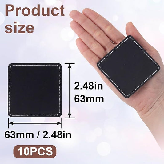 SmallCat 10 PCS Square Leather Patches for Hats, Iron on Blank Patches, Artificial Leather Patches for Laser Engraving, Repair Patches for DIY Sewing Crafts for Hats, Jackets, Jeans - Black