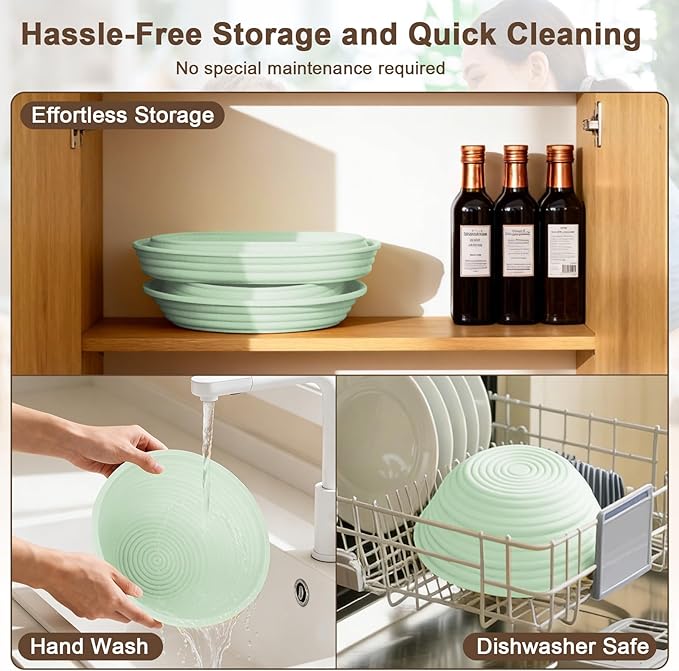 2Pcs Upgraded Silicone Banneton Bread Proofing Baskets, JOCXSPI 10" Oval & 9" Round Foldable Sourdough Bread Dough Proofing Bowl, BPA Free, Non-Stick, Oven & Dishwasher Safe