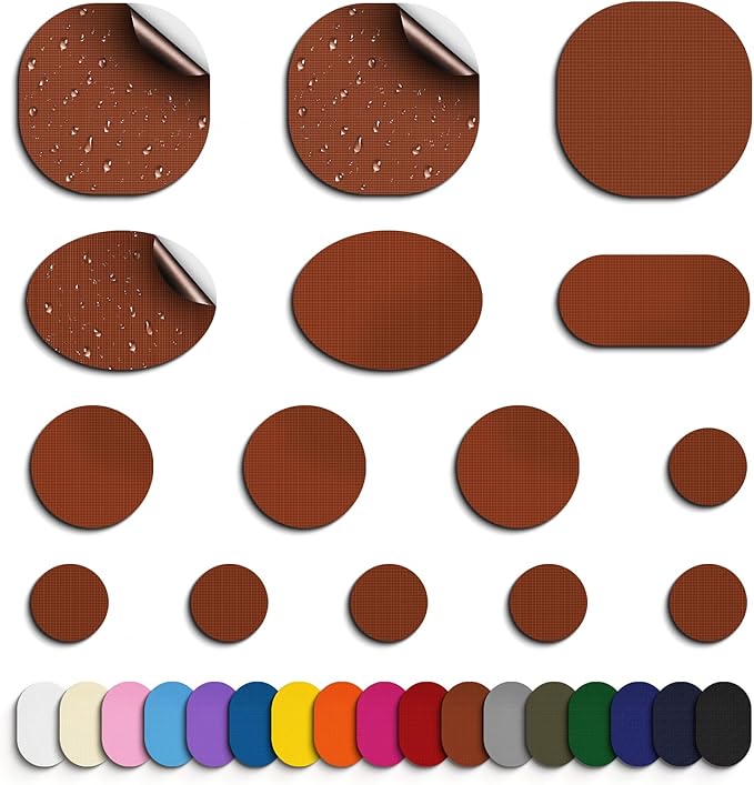 Self-Adhesive Nylon Patches Tent Repair Kit – Outdoor Gear Tenacious Repair Tape, Waterproof Fabric Patches for Clothes, Tent, Down Jacket, Backpack (45pcs, Light Coffee