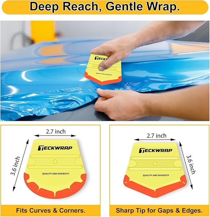 TECKWRAP Felt Edge Squeegee for Vinyl Wrap, Car Wrap, PPF, Decal & Window Tint, Professional Scratch-Free Squeegee Tools, 4PCS 40A Soft Yellow