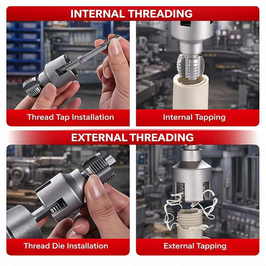PVC Pipe Repair Tool Kit for 1/2", 3/4" & 1" Plastic Pipes, 3PCS Internal & External Thread Cleaning Tool Set, Manual Control Recommended with Broken Pipe Extractor & PTFE Tape