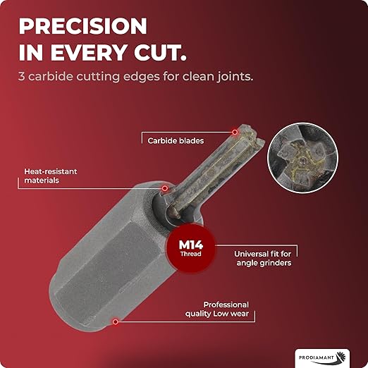 PRODIAMANT® Mortar Rake [6MM / 1/4 INCH] - Raking Bit for M14 Angle Grinder with 5/8-11 Thread - Tuck Pointing Bit for Masonry, Brick, Concrete, Joint & Grout - Tungsten Carbide Cutter - Heavy Duty