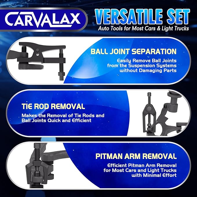 CARVALAX 5-in-1 Ball Joint Separator, Front End Service Tool Kit for Tie Rob Removal, Pitman Arm Puller, Cars SUVs Pickup Trucks Automotive Tools w/Storage Case (Black Oxidized)
