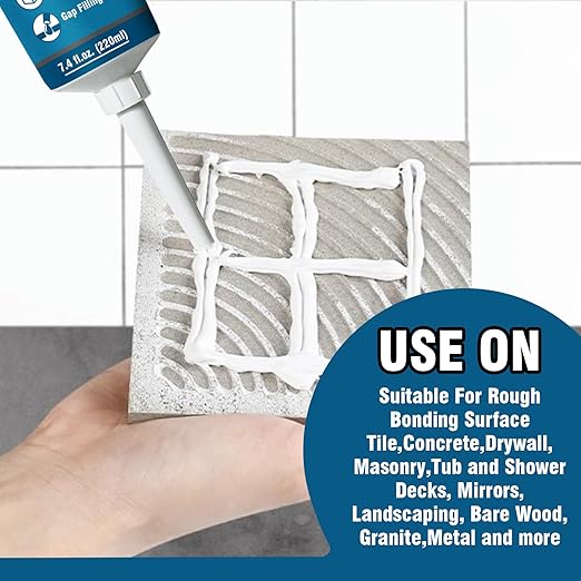 Construction Adhesive Heavy Duty, Cement Glue for Concrete, Floor, Wall, Stone, Wood and More, 14.8 Ounce Tile Squeeze Tube, Suitable for Rough Bonding Surface (220ml*2)
