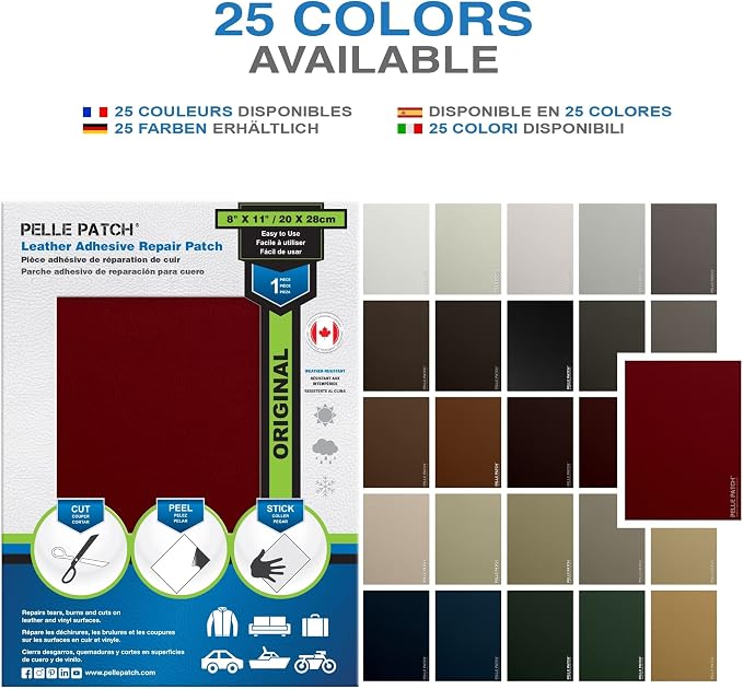 Leather Repair Patch Self Adhesive - 25 Colors Available - Original 8x11 - Red