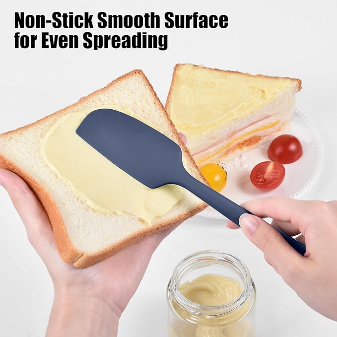 600°F Heat Resistant Small Spatula, Doosu Mini Food-Grade Silicone Bowl Scraper Compact Flexible Kitchen Cooking Baking Tool for Scraping Jar Jams Nut Butters & Mixing Stirring Sauce (Navy Blue)