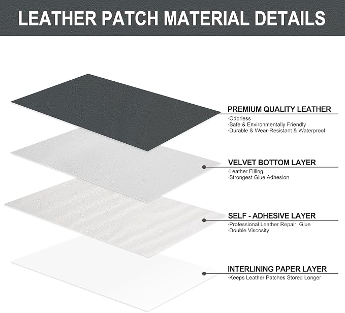 Self Adhesive Leather Repair Patch, Leather Patches for Furniture, Leather Repair Tape for Couch Sofa Car Seat Chair Furniture Repair, Leather Repair Kit (Grey-Litchi Grain, 17X79 Inch)