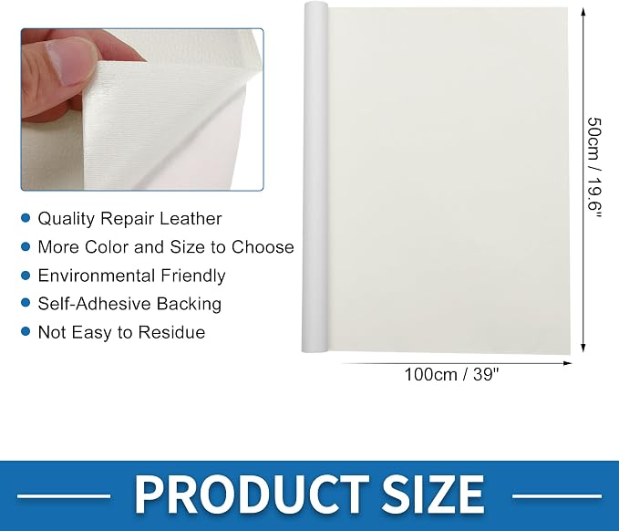 Self Adhesive Leather Repair Patch Strong Stickiness 19.6"x39" Leather Repair Tape PVC Faux Leather White 1 Pcs