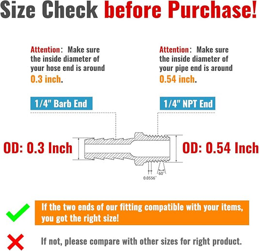 SUNGATOR 2-Pack 1/4'' Air Hose Barb Fittings, Brass 1/4 Inch NPT Male Barbed Air Hose Repair Kit with Sealant, 1/4'' Barbed Gas Line Repair Brass Fittings with 2 Pcs Clamps