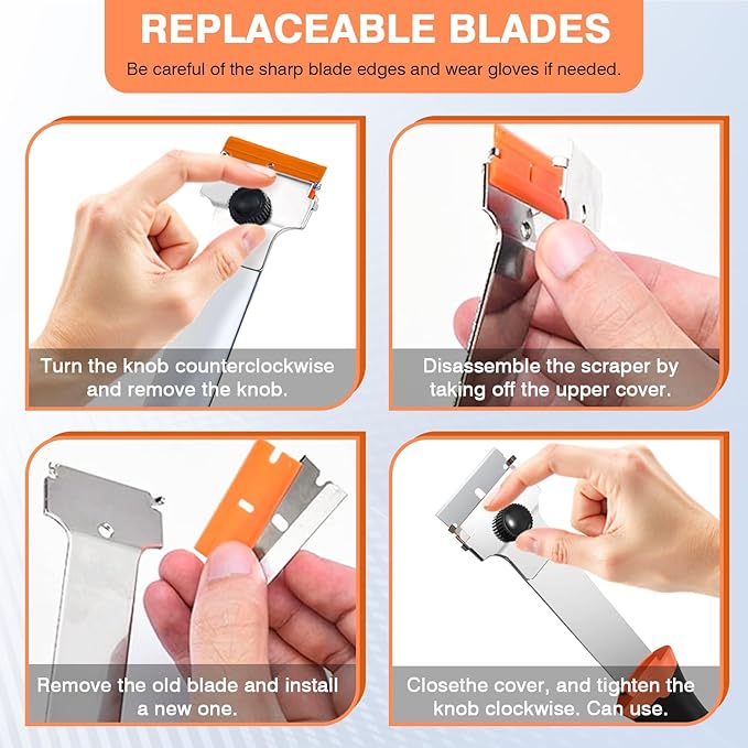 2 Pack Razor Blade Scraper Tool with 20 Metal & 20 Plastic Razor Blades, Multi-Purpose Long Handle Heavy Duty Scraper Tool for Cleaning Cooktop, Oven, Floor, Paint, Tile, and Window Glass